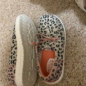 Hey Dude Kids Leopard Print Sneakers with Pink Accents